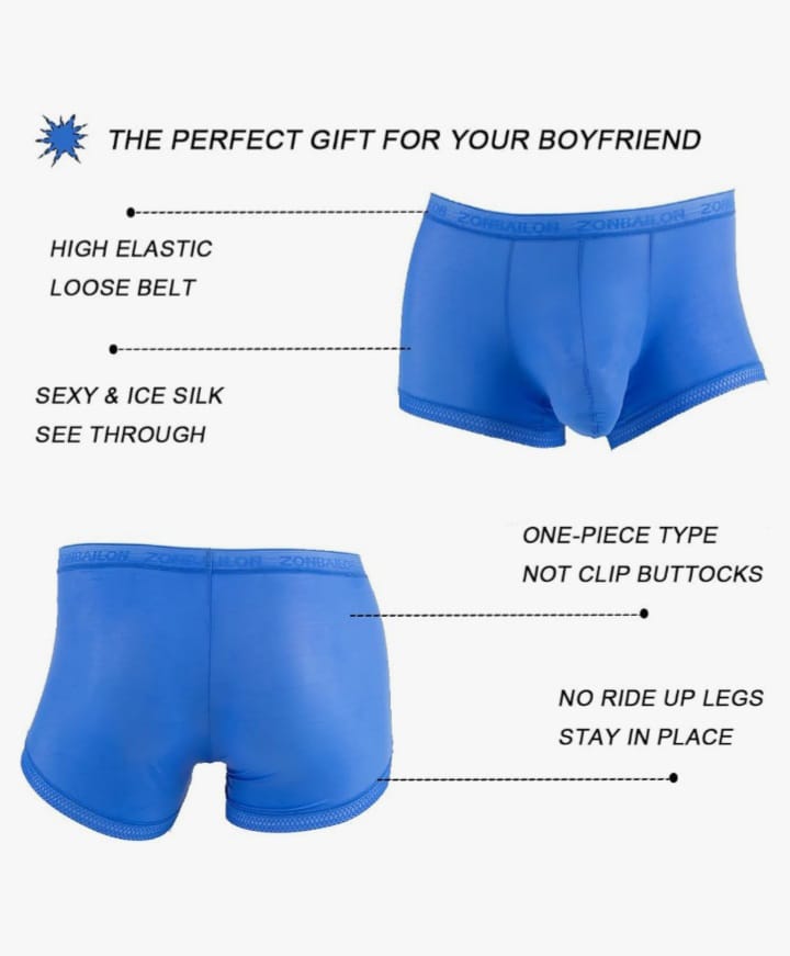 Men's Breathable Ice Silk Men's Boxer Briefs See-Through Underwear Trunk Transparent Stretch